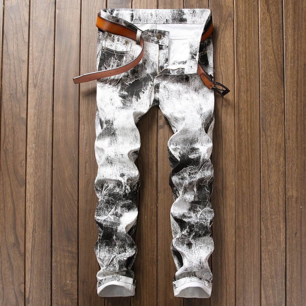 2018 New Brand 3D White Printed Men's Jeans Fashion Male Unique Cotton ...