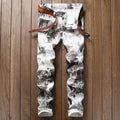 2018 New Brand 3D White Printed Men's Jeans Fashion Male Unique Cotton stretch jeans Man's Casual Character Pattern biker jeans