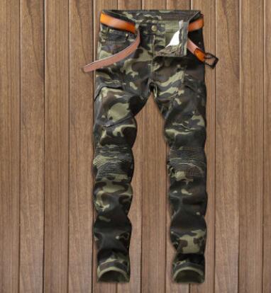 2018 Fashion New Men's Denim Camouflage pants Casual Stretch Jeans Man's personality slim trousers w249
