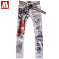 2019 New fashion US Flag printing mens jeans straight leg casual washed cotton casual man's jean slim fit male trousers C438
