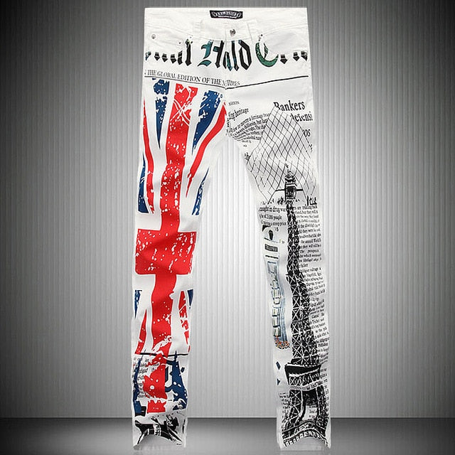 2019 New fashion US Flag printing mens jeans straight leg casual washed cotton casual man's jean slim fit male trousers C438
