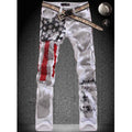 2019 New fashion US Flag printing mens jeans straight leg casual washed cotton casual man's jean slim fit male trousers C438