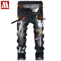 2019 Men Jeans Design Fashion Biker Runway Hiphop Slim Jeans Hole Offset printing Distressed Man's ripped jeans denim trousers