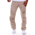 2018 spring and autumn men  cargo pants hole  jeans man's Pockets trousers cotton casual pant