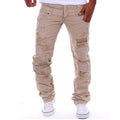 2018 spring and autumn men  cargo pants hole  jeans man's Pockets trousers cotton casual pant