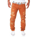 2018 spring and autumn men  cargo pants hole  jeans man's Pockets trousers cotton casual pant